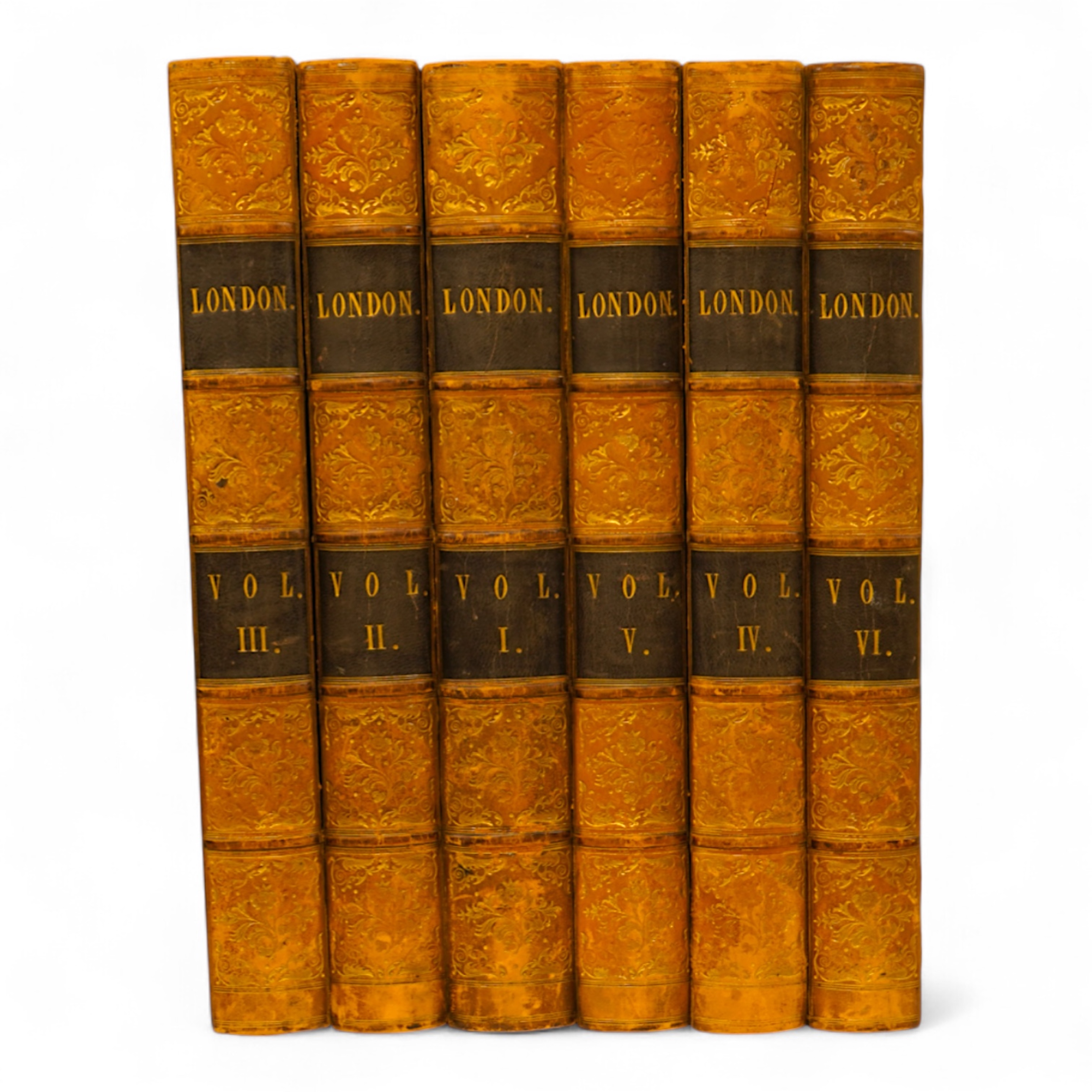 Knight, Charles (editor) London. 6 vols. num. engraved illus.; contemp. half calf and cloth, gilt decorated panelled spines, 4to. 1841